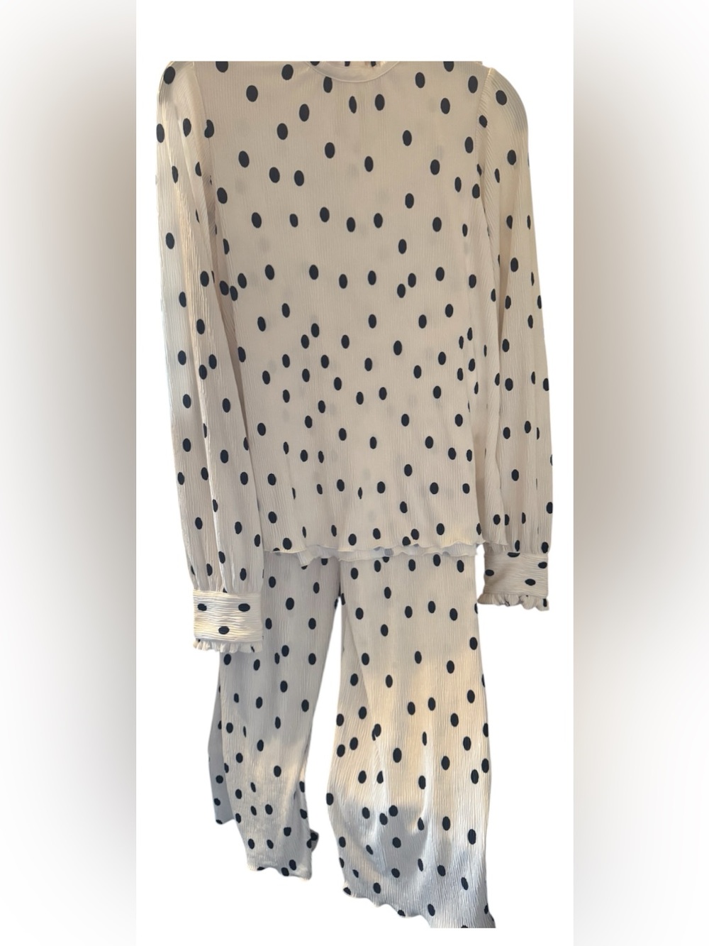 Cream Polka Dot Pleated Wide-Leg Two Piece - Picture 10 of 10